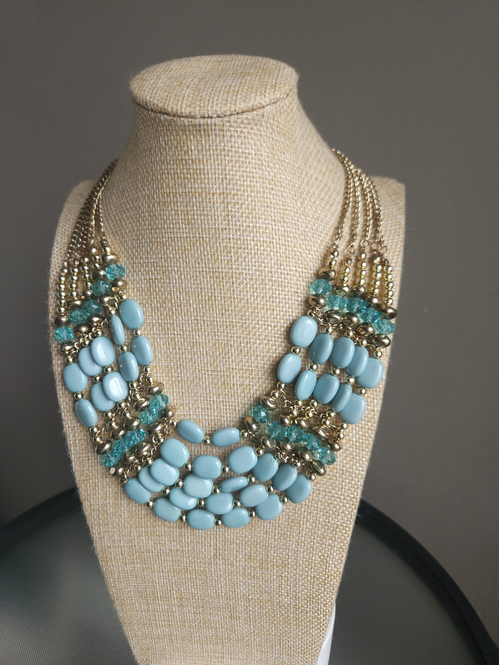 Gold-Tone Aqua Beaded Multi-Strand Necklace